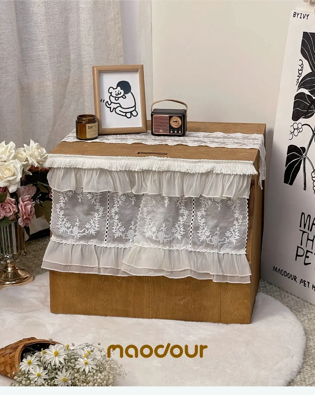 Solid wood indoor pet house for cats and small dogs